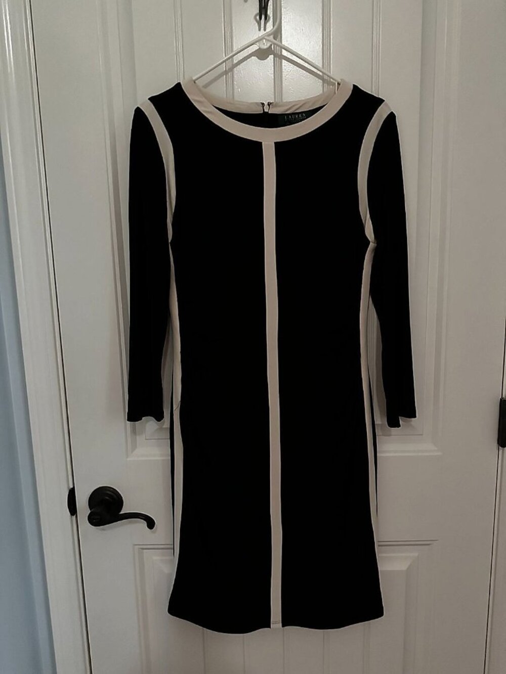 Lauren Ralph Lauren Black & White Colorblock Long Sleeve Sheath Dress, Size 8 (W